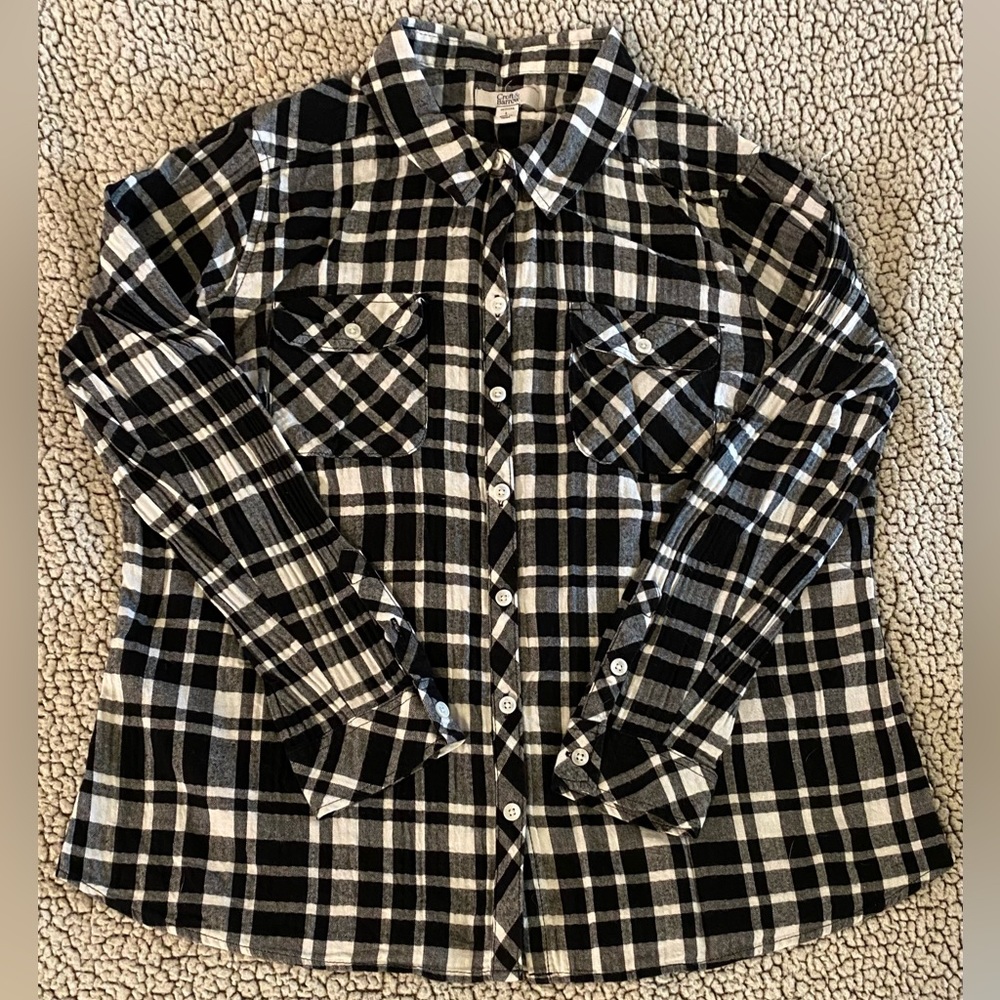 Petite Medium Croft & Barrow Plaid Flannel Shirt Button Down